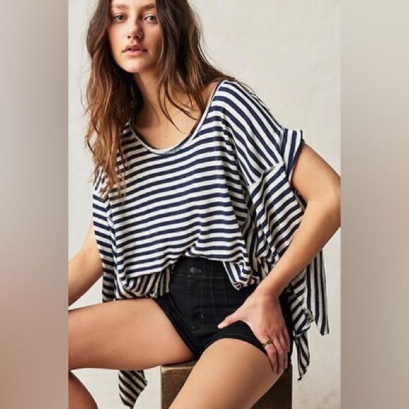 Free People Striped Angel Tee In Navy Combo - Picture 1 of 2